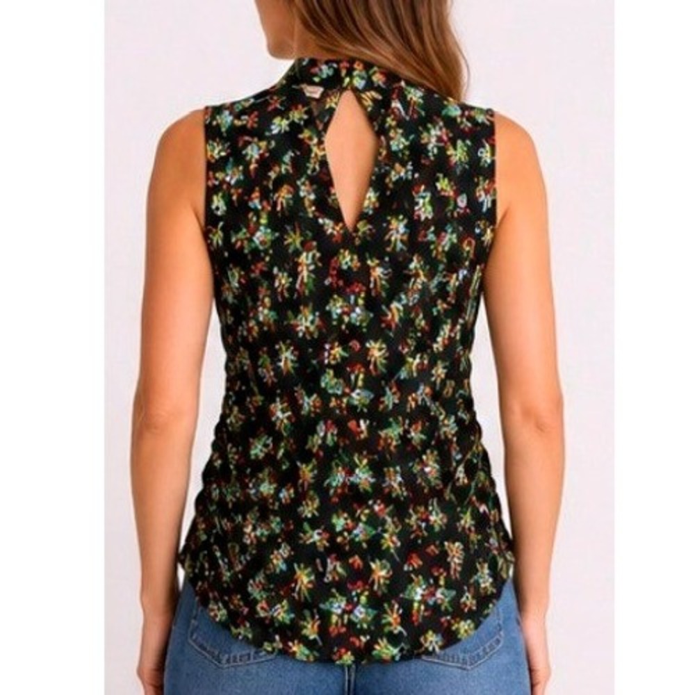 Lafayette 148 New York Frost Ditsy Sleeveless Twisted Collar Blouse US Size 6 - Picture 4 of 8